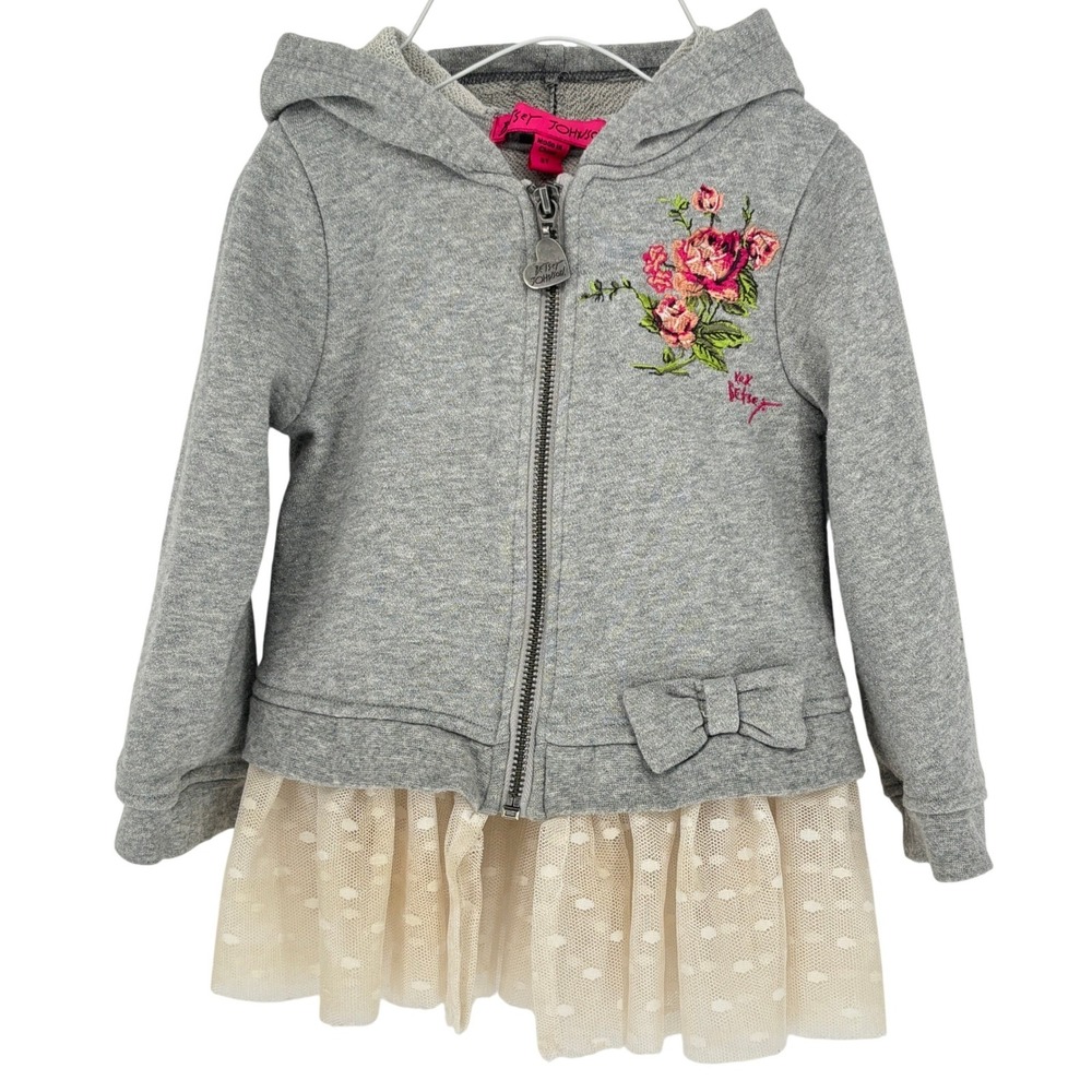 Betsey Johnson Floral Embroidered Hoodie Dress Lace Skirt Girls 2T Coquette